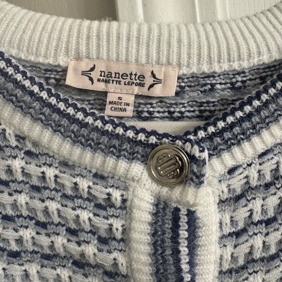 Nanette Navy and White Knit Cardigan - Picture 9 of 10